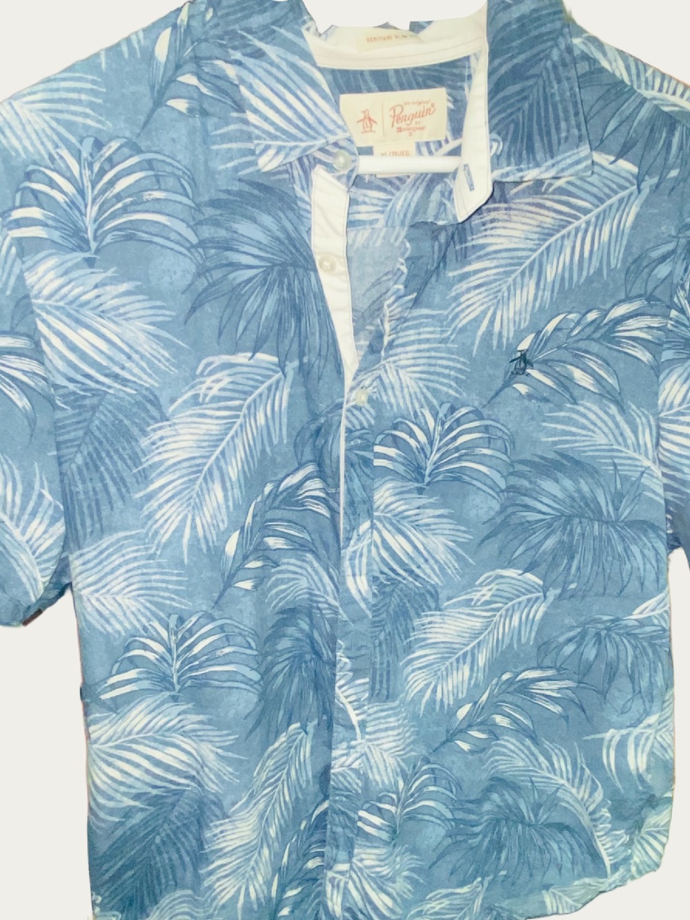 Original Penguin Light Blue Palm-Print Short Sleeve Shirt